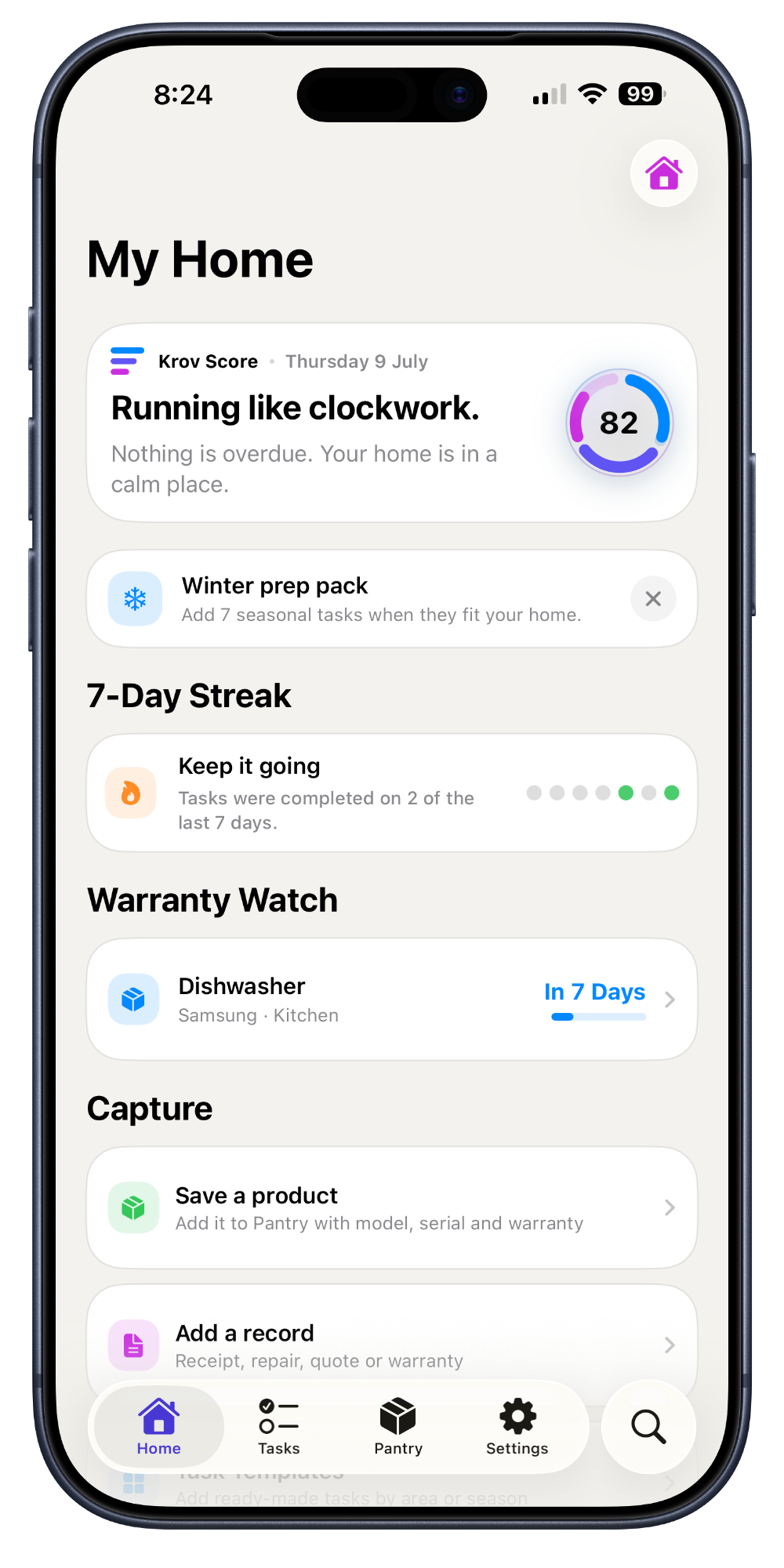 Krov home screen preview on iPhone